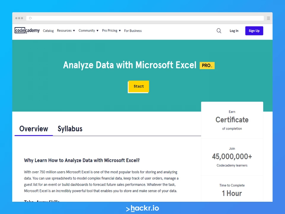 code academy excel course