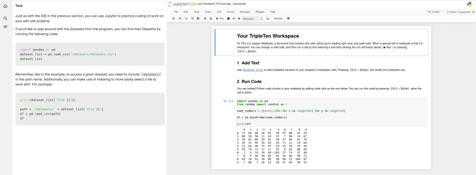 TripleTen's coding sandbox also integrates Jupyter notebooks