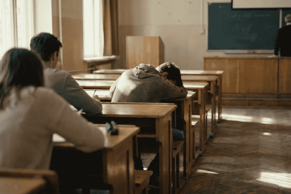 A student in a classroom.