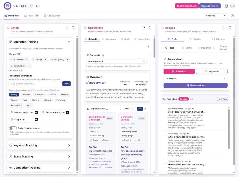 The Karmatic.ai social listening and brand monitoring dashboard.